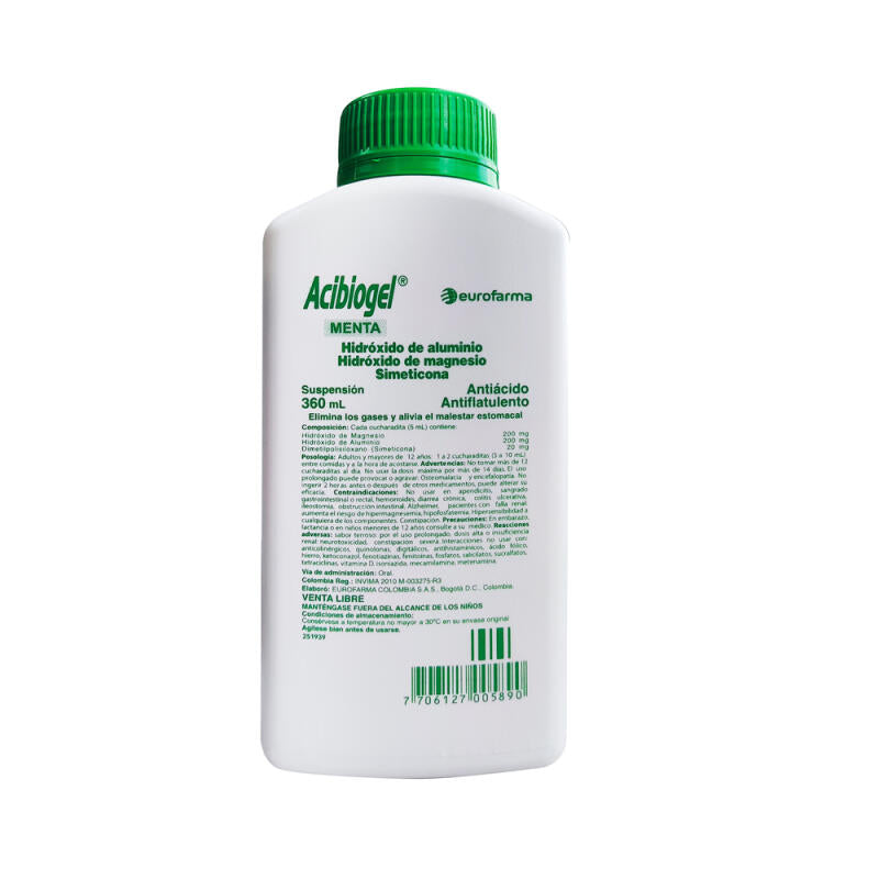 Acibiogel Hidroxido Aluminio/simeticona/magnesio Menta X 360 Ml